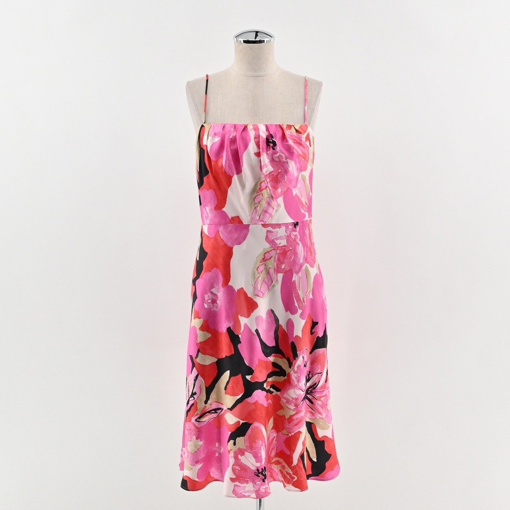 Banana Republic Silk Floral Dress Size 4 Pink Romantic Spaghetti Strap A Line